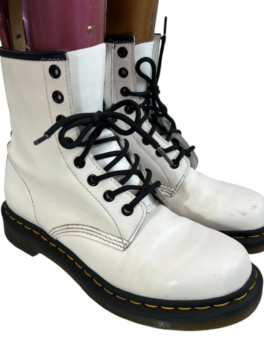 Dr Martens boots US womens 8 1460 white smooth leather lace up combat docs